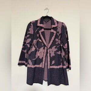 Ming Wang Black Pink Floral Knit Blazer Jacket Size Medium Old Money Classic